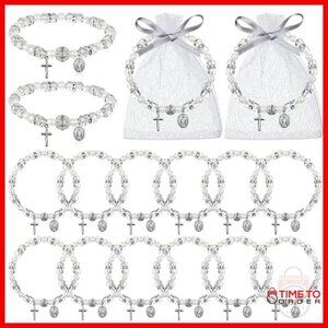 White Rosary Bracelet Bulk 60 Pack with Mesh Bags Adjustable Religious Jewelry